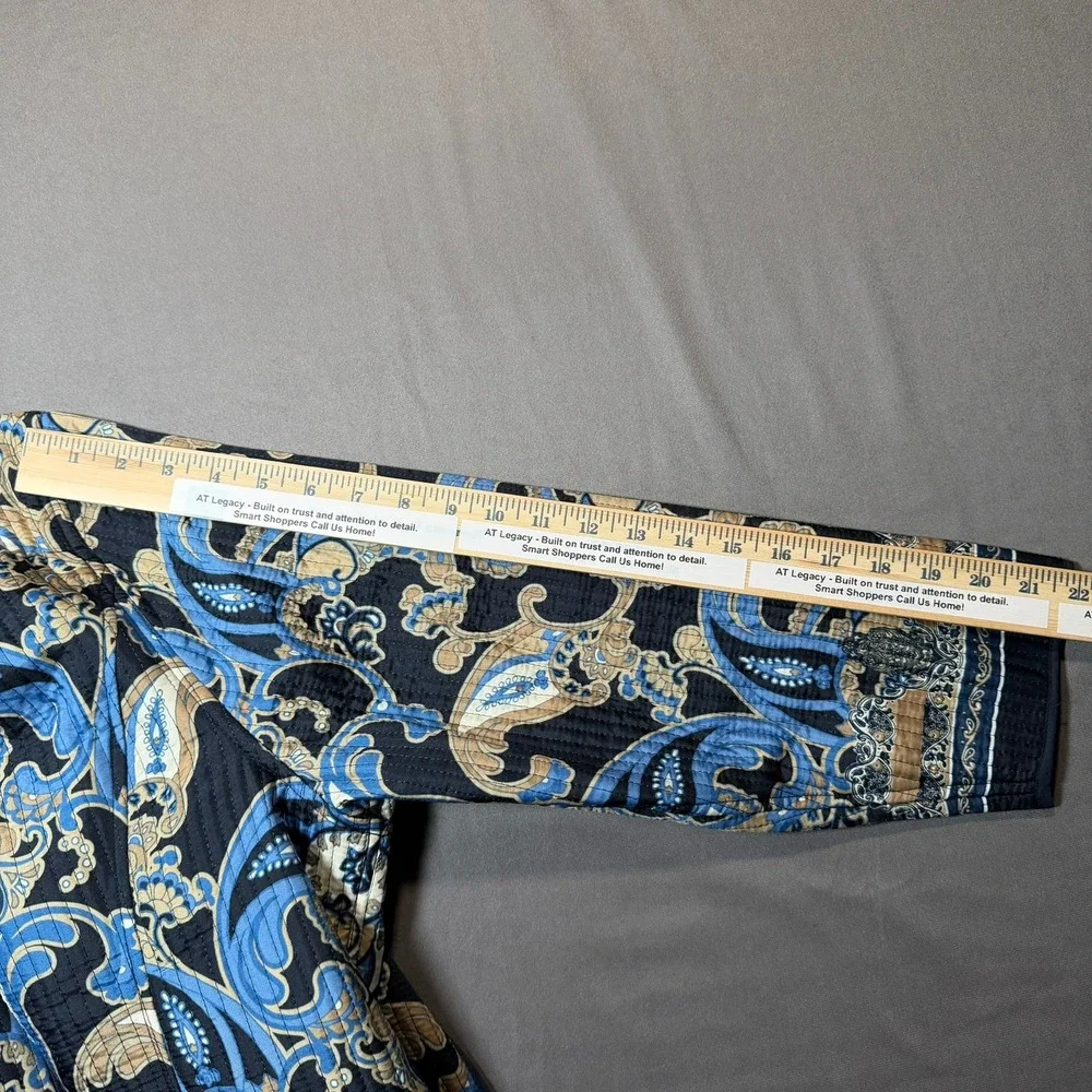 Catherines Petite Paisley Quilted Open Front Jacket Blue Tan 0XWP‎ 14/16WP